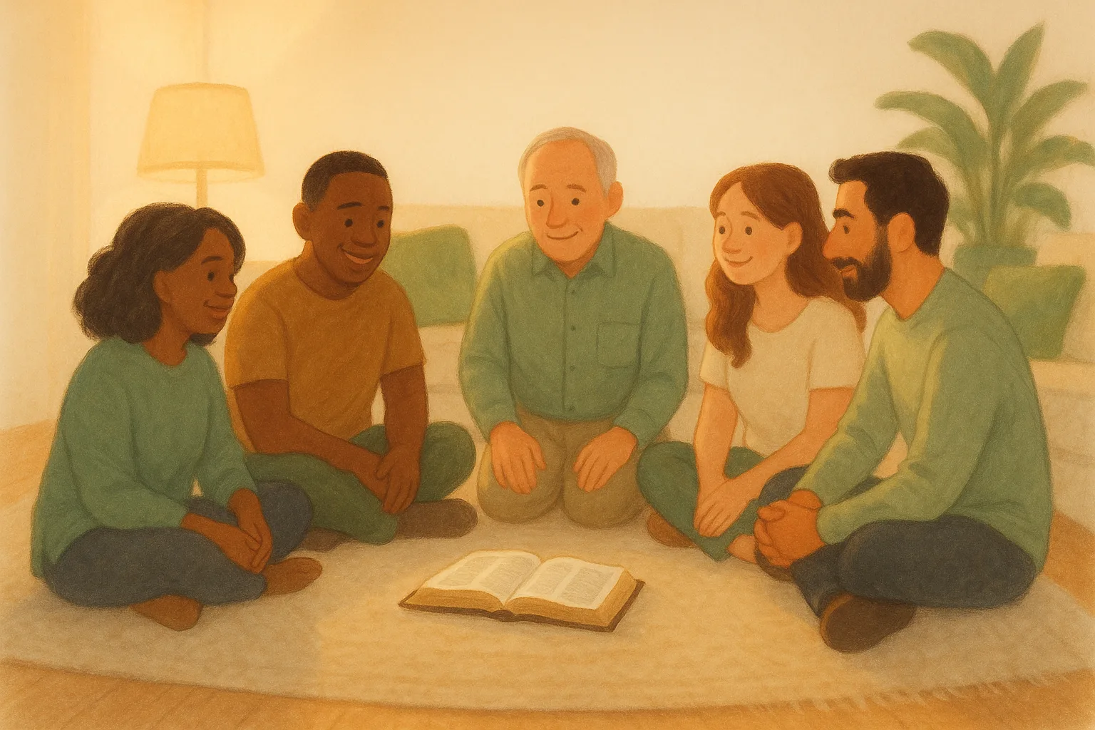 A small group sitting in a circle